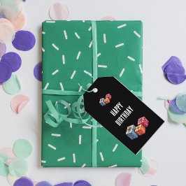  Happy Birthday text and gift boxes images black  ギフトタグ