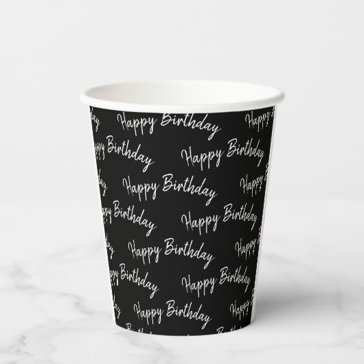 Happy Birthday Text On Black 紙コップ (裏面)