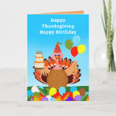 Happy Birthday Thanksgiving Turkey with Cake カード (正面)