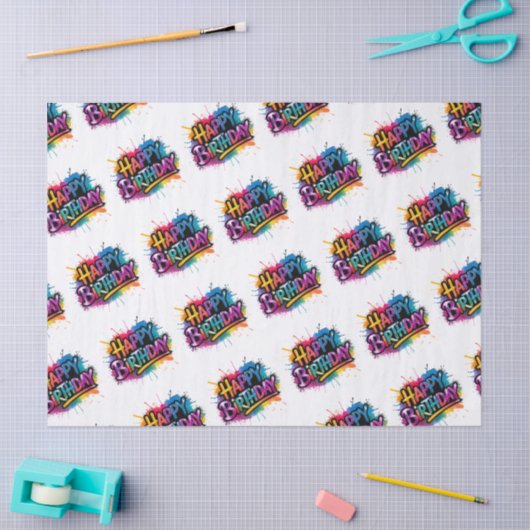 Happy Birthday Tissue Paper 薄葉紙 (クラフト)