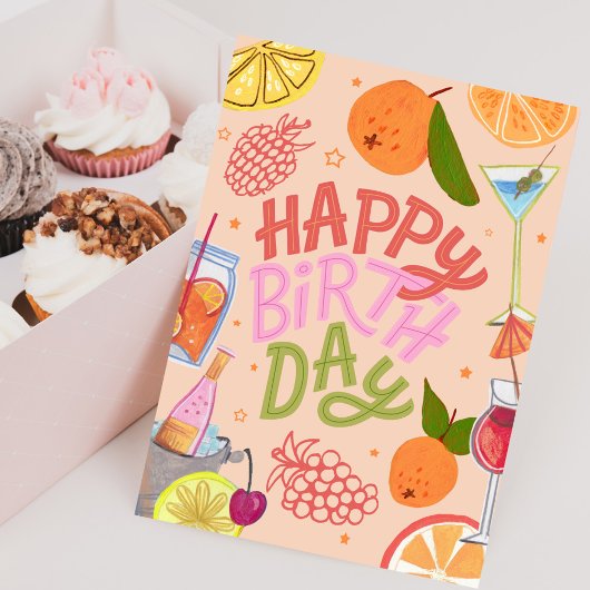 Happy Birthday Tropical Fruit and Cocktail Party カード