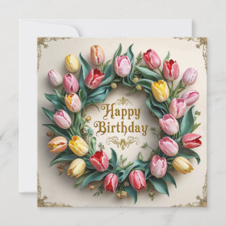 Happy Birthday Tulip Flower Wreath  カード