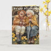 Happy Birthday Two Funny Laughing Ladies  カード (黄色い花)