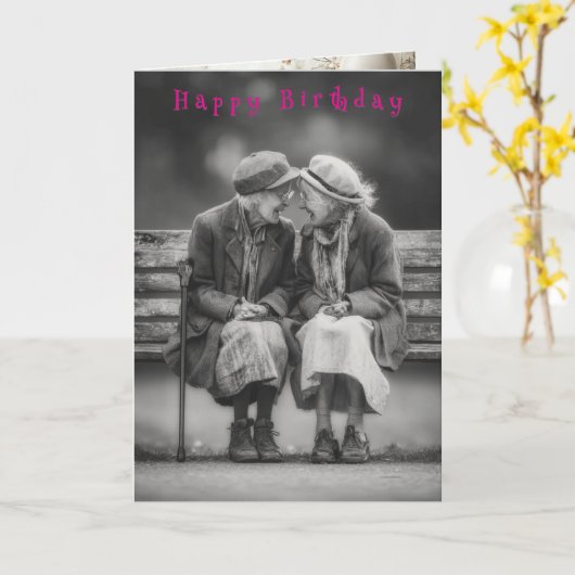 Happy Birthday Two Funny Laughing Ladies  Card カード (黄色い花)