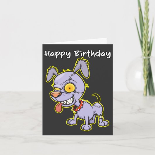 Happy Birthday Undead Zombie Dog Illustration カード (正面)