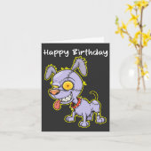 Happy Birthday Undead Zombie Dog Illustration カード (黄色い花)