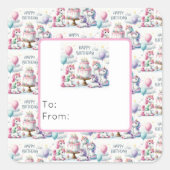 Happy Birthday Unicorn Themed スクエアシール (正面)