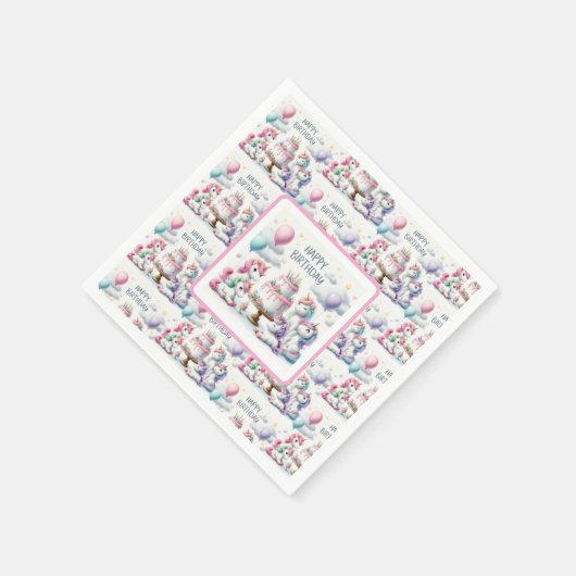 Happy Birthday Unicorn Themed スタンダードカクテルナプキン (角)