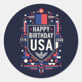 Happy Birthday USA 250 ラウンドシール (正面)