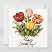 Happy Birthday Vintage Tulip Flowers カード (正面)