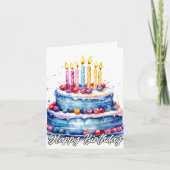 Happy Birthday Watercolor Cake Art カード (正面)