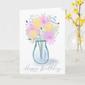 Happy Birthday Watercolor Floral Vase for Mom カード (黄色い花)