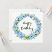 Happy Birthday Watercolor Forget Me Not Flowers  カード (正面/裏面インサイチュ)
