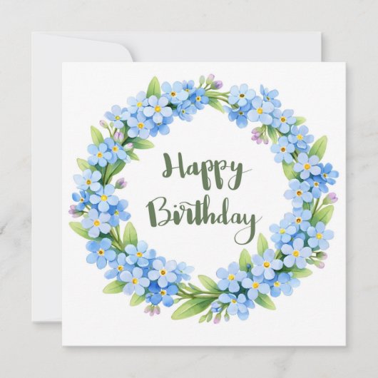 Happy Birthday Watercolor Forget Me Not Flowers  カード (正面)