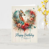 Happy Birthday Watercolor Giraffe Floral カード (黄色い花)