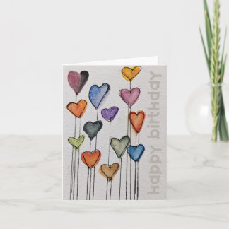 Happy Birthday Watercolor Hearts Card カード