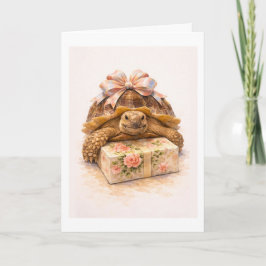 Happy Birthday Watercolor Sulcata turtle present カード