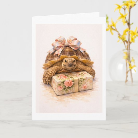 Happy Birthday Watercolor Sulcata turtle present カード (黄色い花)