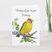 Happy Birthday Watercolor Western Tanager Bird カード (正面)