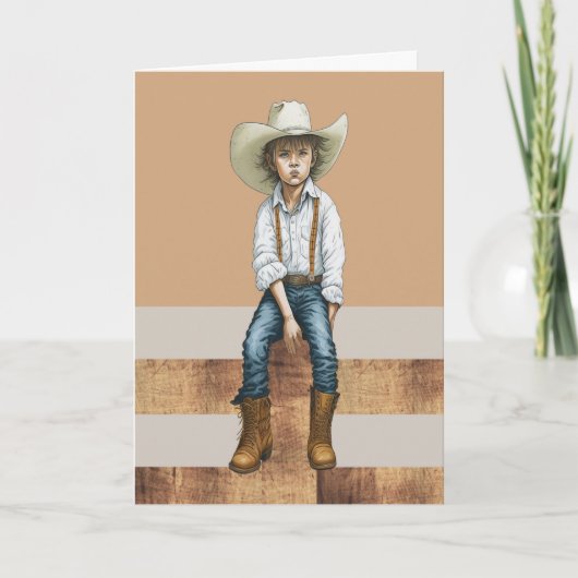 Happy Birthday Western Ranch Cowgirl Illustration  カード (正面)