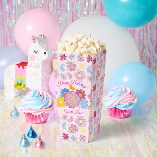 Happy Birthday Wild Flowers Garden Birds Pattern フェイバーボックス (パーティー)