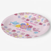 Happy Birthday Wild Flowers Garden Birds Pattern ペーパープレート (アングル)