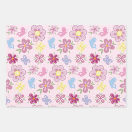 Happy Birthday Wild Flowers Garden Boho Pattern ラッピングペーパーシート