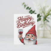 "Happy Birthday" Wine-Toasting Gnome ポストカード (スタンド正面)