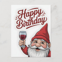 "Happy Birthday" Wine-Toasting Gnome ポストカード