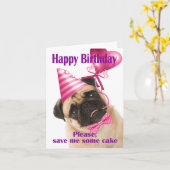 Happy birthday with a Pug who wants cake カード (黄色い花)