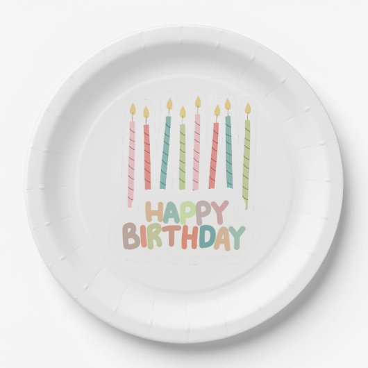 Happy Birthday with Candles on Paper Plates ペーパープレート (正面)