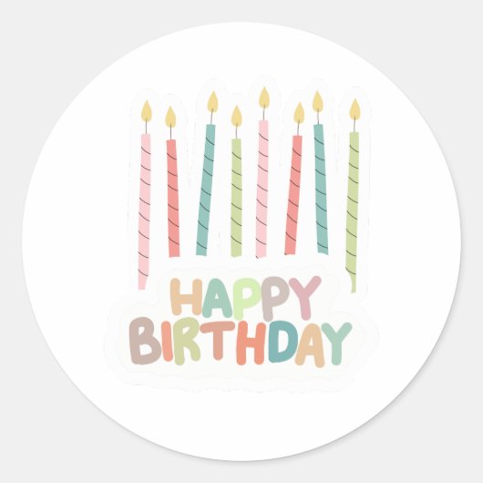 Happy Birthday With Candles Sticker Label ラウンドシール (正面)