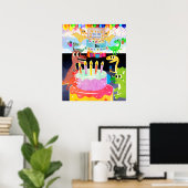 Happy birthday with dinosaurs ポスター (ホームオフィス)