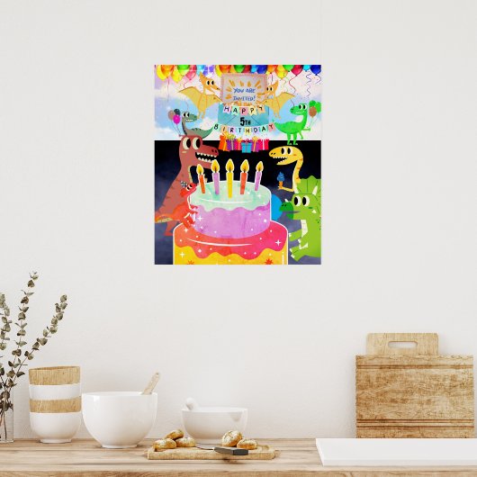 Happy birthday with dinosaurs ポスター (キッチン)