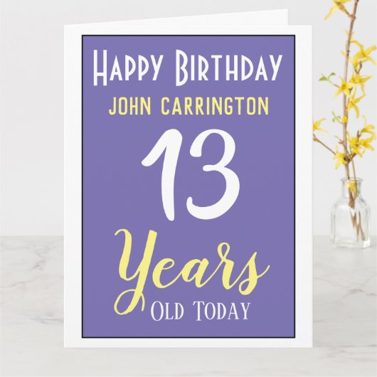 Happy Birthday with Name & Age 13 Years Card カード (黄色い花)