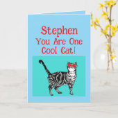 Happy Birthday You Cool Tabby Cat Mens Husband カード (黄色い花)