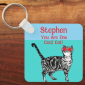 Happy Birthday You Cool Tabby Cat Mens Husband キーホルダー (正面)