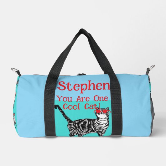 Happy Birthday You Cool Tabby Cat Mens Husband ダッフルバッグ (正面)