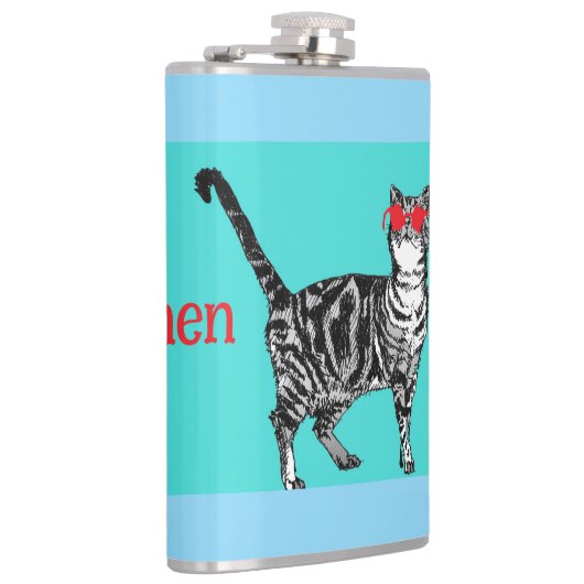 Happy Birthday You Cool Tabby Cat Mens Husband フラスク (右)