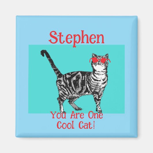 Happy Birthday You Cool Tabby Cat Mens Husband マグネット (正面)