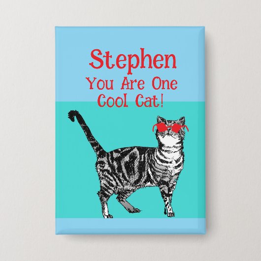 Happy Birthday You Cool Tabby Cat Mens Husband 缶バッジ (正面)