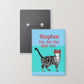 Happy Birthday You Cool Tabby Cat Mens Husband 缶バッジ (正面/裏面)