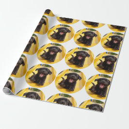 Happy Black Lab Puppy on Slide Fun Gift Wrap ラッピングペーパー
