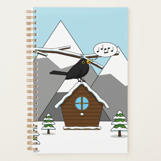 Happy Blackbird Singing in Winter Landscape プランナー手帳 (正面)