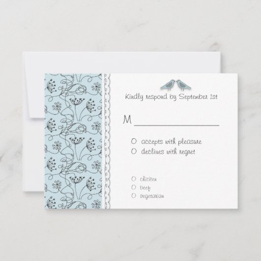 Happy Blue Birds RSVPの応答手頃 出欠カード (正面)