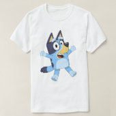 Happy Blue Dog Jumping Tシャツ (デザイン正面)