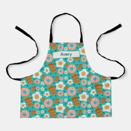 Happy Blue Eggs Bacon Donuts Pastel エプロン