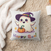  Happy Boo Cute Ghost Throw Pillow クッション (ブランケット)