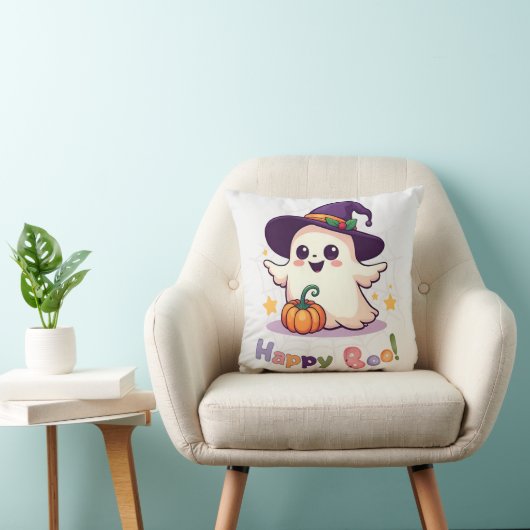  Happy Boo Cute Ghost Throw Pillow クッション (椅子)