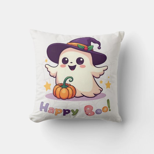  Happy Boo Cute Ghost Throw Pillow クッション (正面)
